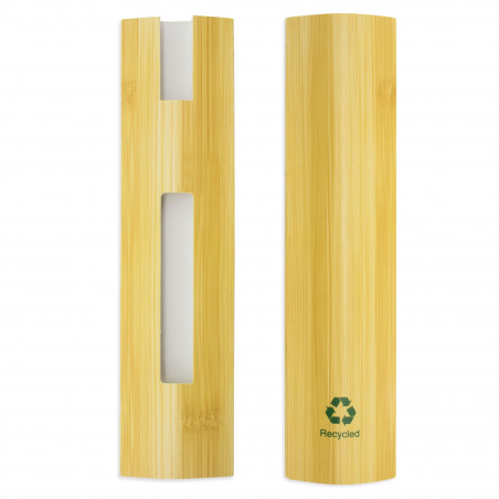 Caneta de bambu com capa e adesivo personalizado para casamentos