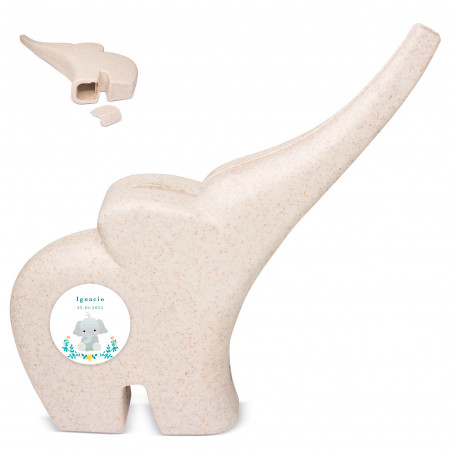 Porquinho de elefante com adesivo personalizável para detalhes de batizado