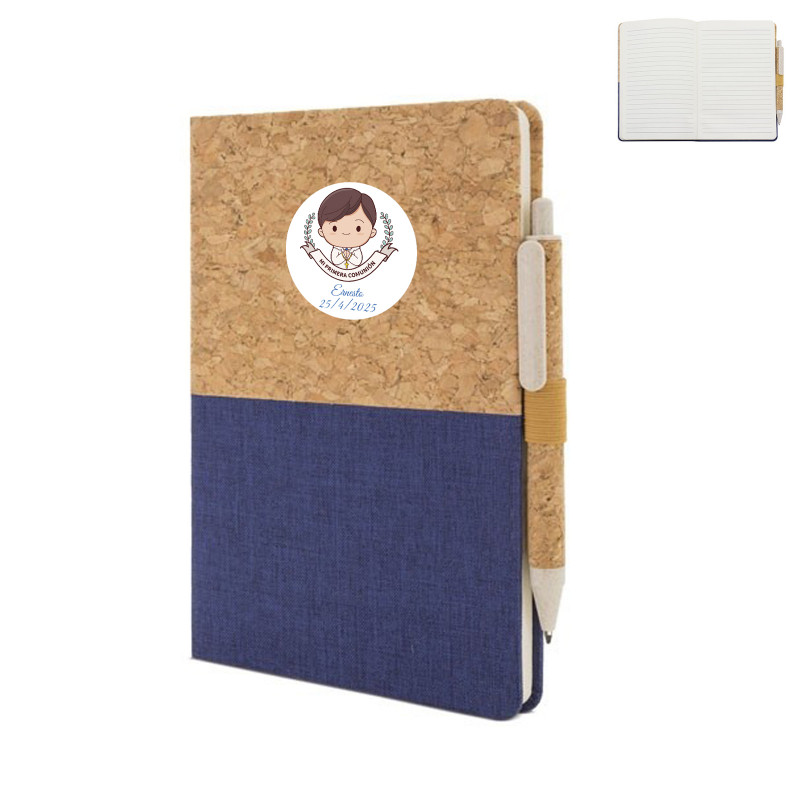 Caderno de cortiça personalizado com adesivo de menino para comunhão