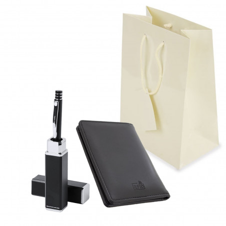 Porta-cartões masculino e caneta com bolsa para presente
