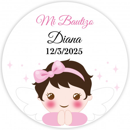 Adesivo anjo menina redondo 5cm personalizável para batizado
