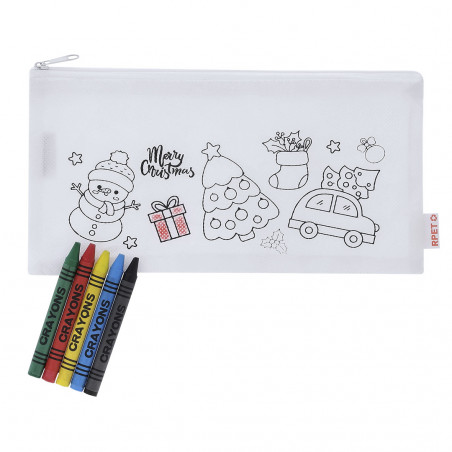 Estojo de Natal para colorir com giz de cera e etiqueta personalizada para presentear