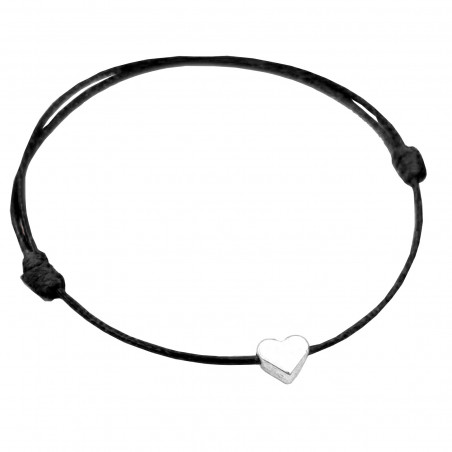 Cartão de lembrança personalizado com pulseira de cordão fino com coração prateado em bolsa para detalhes de casamento