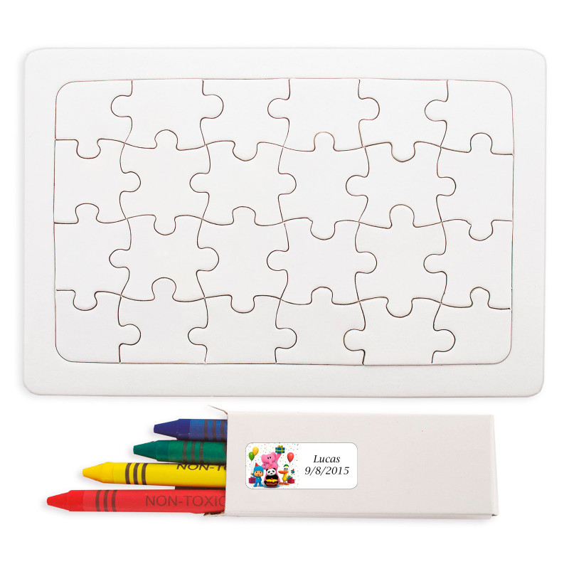 Quebra-cabeça com cera colorida para desenhar e adesivo Pocoyó personalizável para detalhes