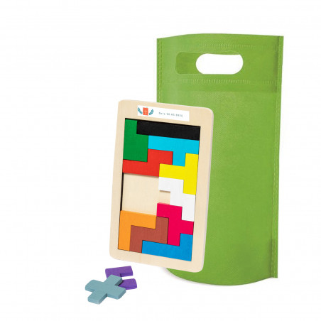 Quebra-cabeça de tetris de madeira personalizado para comunhão com bolsa