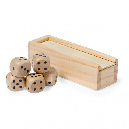 Jogo de dados de madeira em caixa personalizada com adesivo de batismo