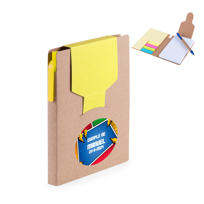 Bloco de notas com post-its coloridos com adesivo personalizável