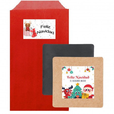 Imã personalizado em envelope kraft vermelho com adesivo feliz natal para detalhes