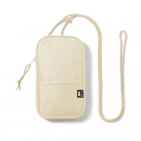 Bolsa bege para celular com adesivo de comunhão de menina