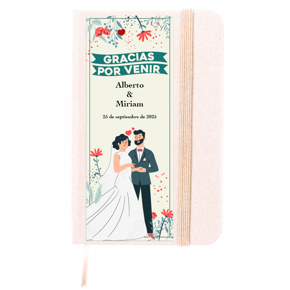 Caderno de notas com capas rígidas e adesivo de casamento personalizável para lembranças