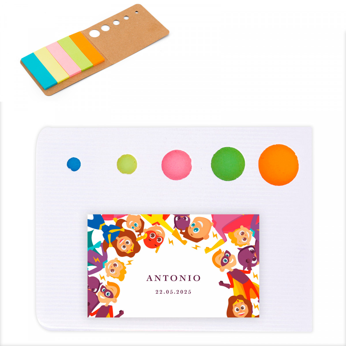 Bloco de post-it com adesivo de super-heróis personalizável para detalhes