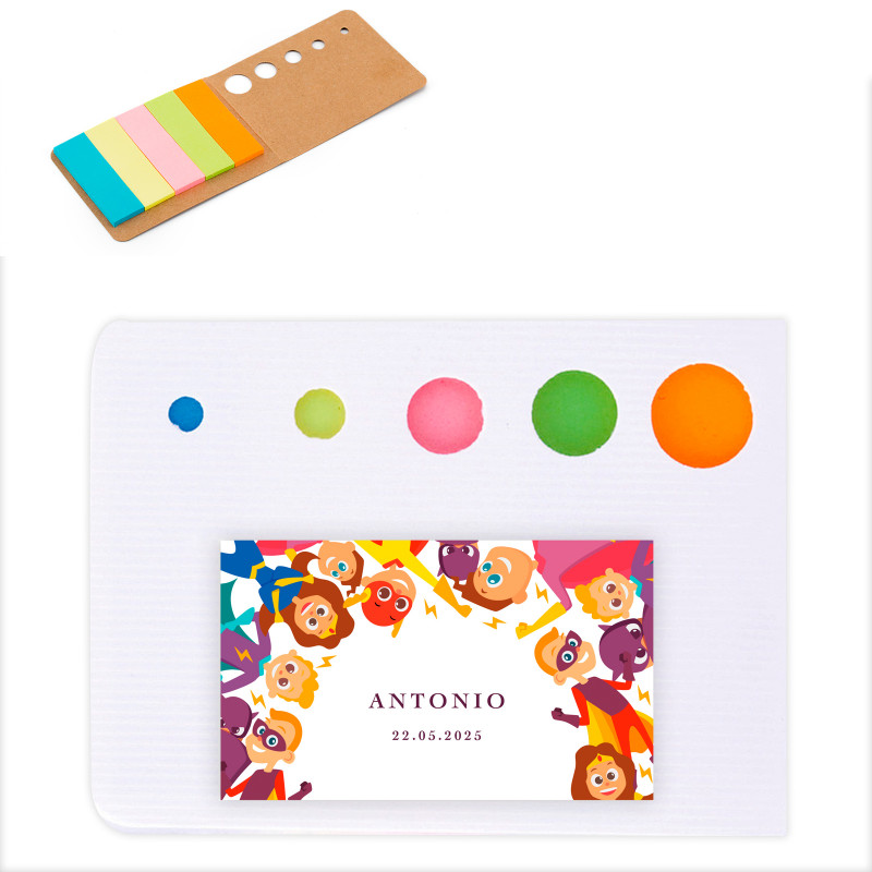 Bloco de post-it com adesivo de super-heróis personalizável para detalhes