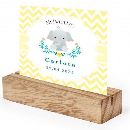 Suporte de mesa de madeira com cartão de lembrança para decoração de mesa de batizado