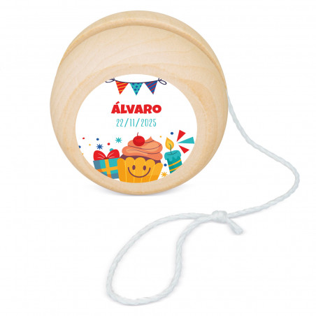 Yoyo de madeira com adesivo personalizável para detalhes
