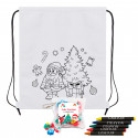 Mochila infantil natal para colorir com giz de cera e borrachas com adesivo natalino para detalhes