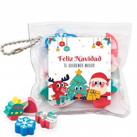 Mochila infantil natal para colorir com giz de cera e borrachas com adesivo natalino para detalhes