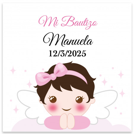 Adesivo quadrado 5x5 personalizável anjinha para batizado