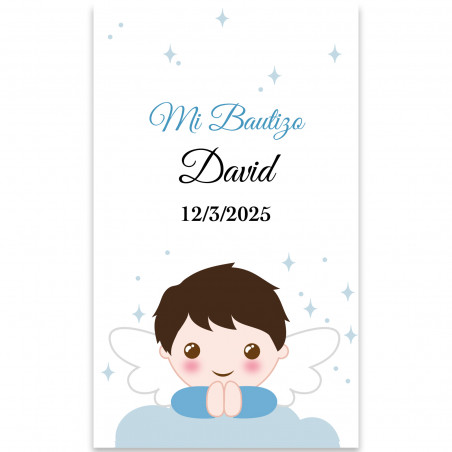 Adesivo anjo menino 3x5 retangular personalizável para batizado