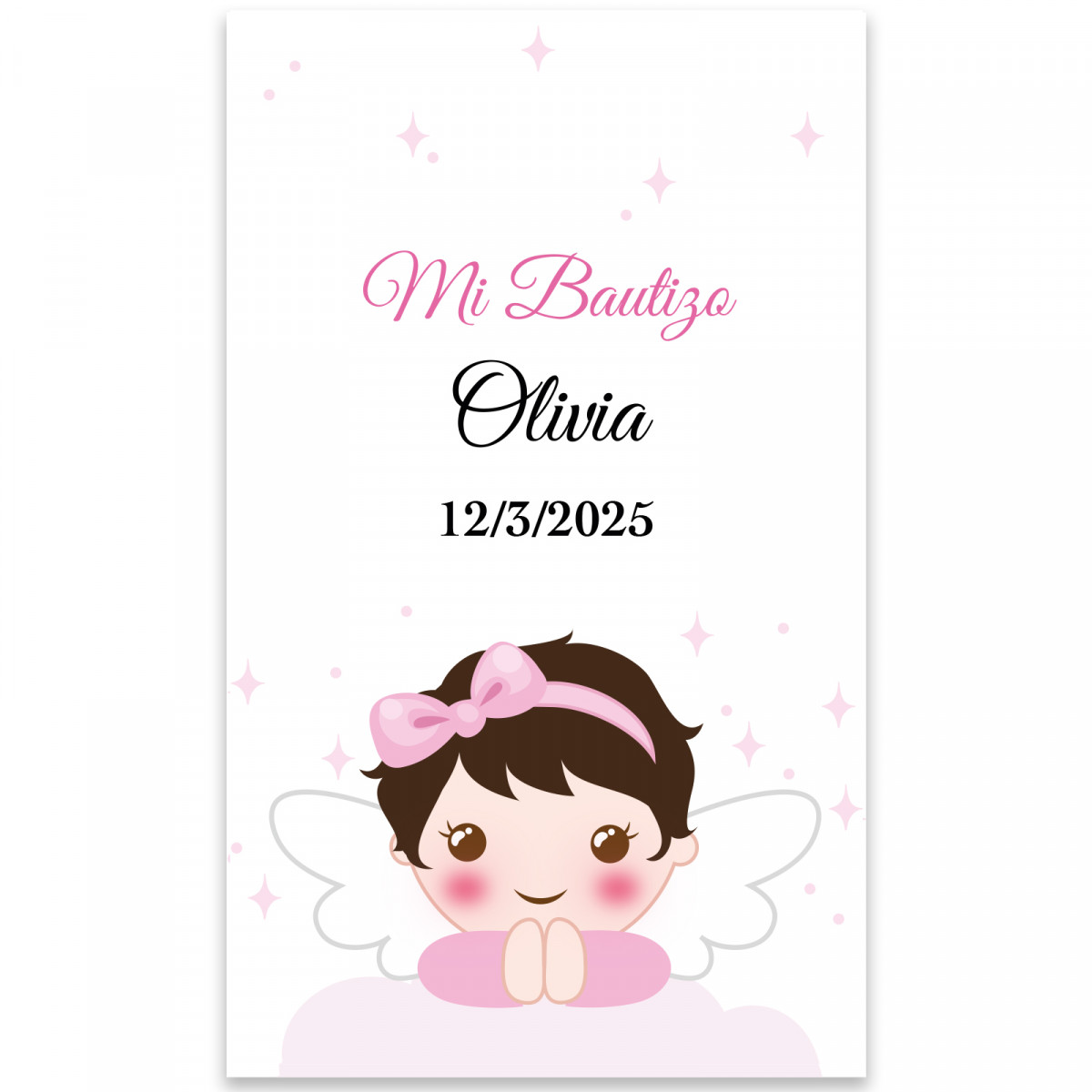 Adesivo anjo menina 3x5 retangular personalizável para batizado