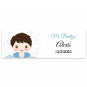 Adesivo retangular 6x2 personalizável anjo menino para batizado