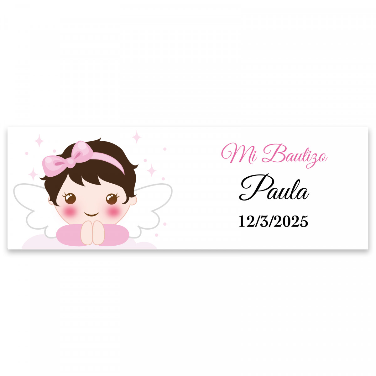Adesivo retangular 6x2 personalizável anjinho menina para batizado