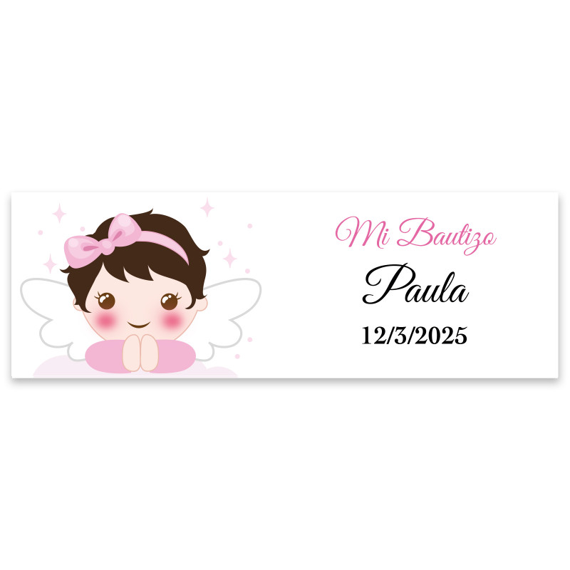 Adesivo retangular 6x2 personalizável anjinho menina para batizado
