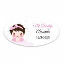 Adesivo ovalado personalizável anjo menina para batizado