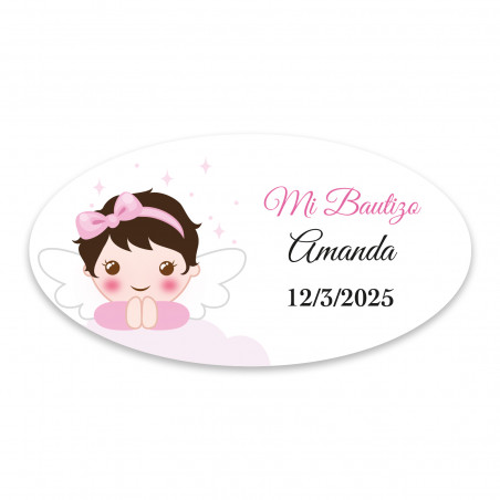 Adesivo ovalado personalizável anjo menina para batizado
