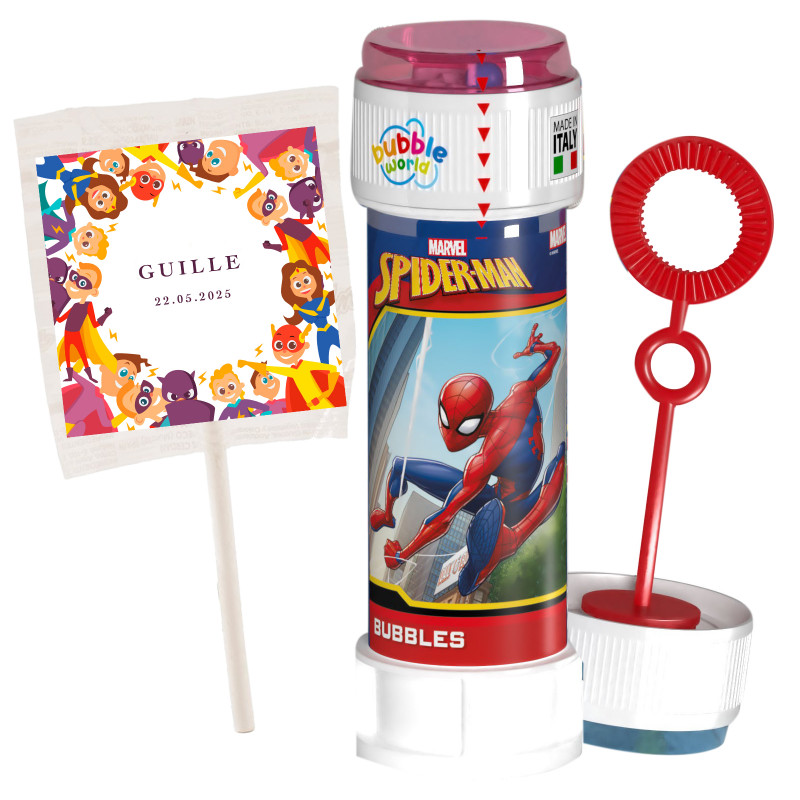 Pompe de aranha e pirulito de super-heróis personalizado para convidados