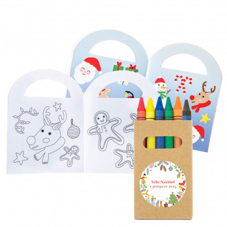 Livro de colorir com adesivos de natal e giz de cera colorido com adesivo personalizável para detalhes