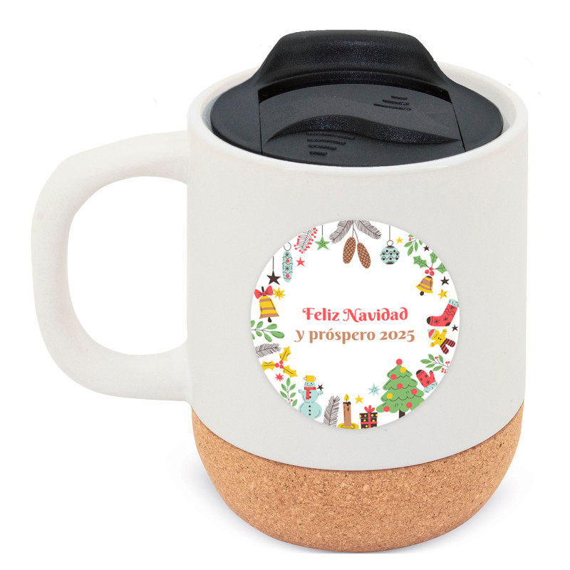 Caneca térmica de cerâmica com adesivo natalino personalizado para detalhes