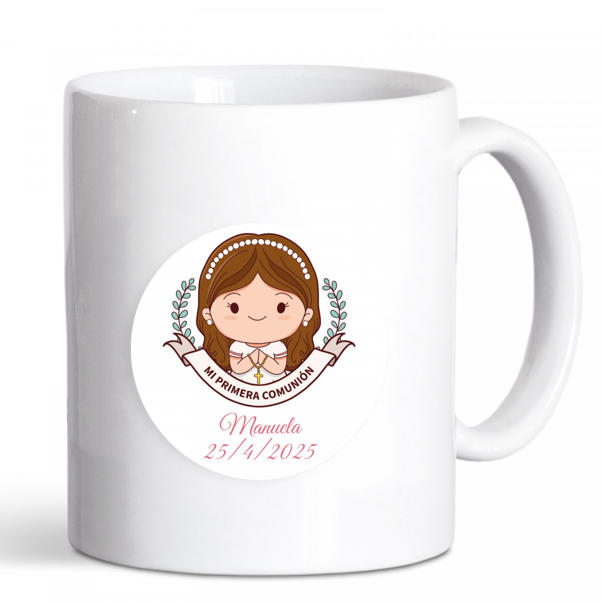 Caneca com adesivo primeira comunhão para detalhes menina