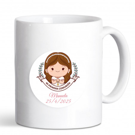 Copo com adesivo de primeira comunhão para detalhes de menina