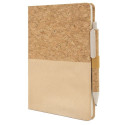 Caderno de cortiça na cor creme personalizado com adesivo de casamento e bolsa para presentear