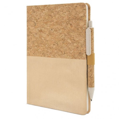 Caderno de cortiça na cor creme personalizado com adesivo de casamento e bolsa para presentear