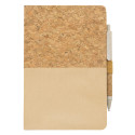 Caderno de cortiça na cor creme personalizado com adesivo de casamento e bolsa para presentear