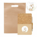 Caderno de cortiça na cor creme personalizado com adesivo de casamento e bolsa para presentear