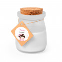 Vela aromática com tampa de cortiça e etiqueta personalizada para detalhes de batizado menina