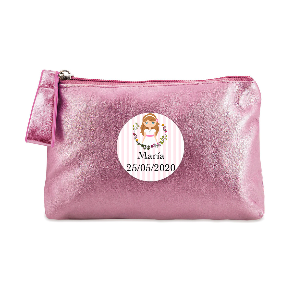 Necessaire rosa com adesivo para detalhes de primeira comunhão menina