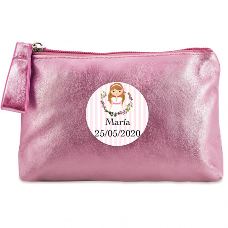 Necessaire rosa com adesivo para detalhes de primeira comunhão menina