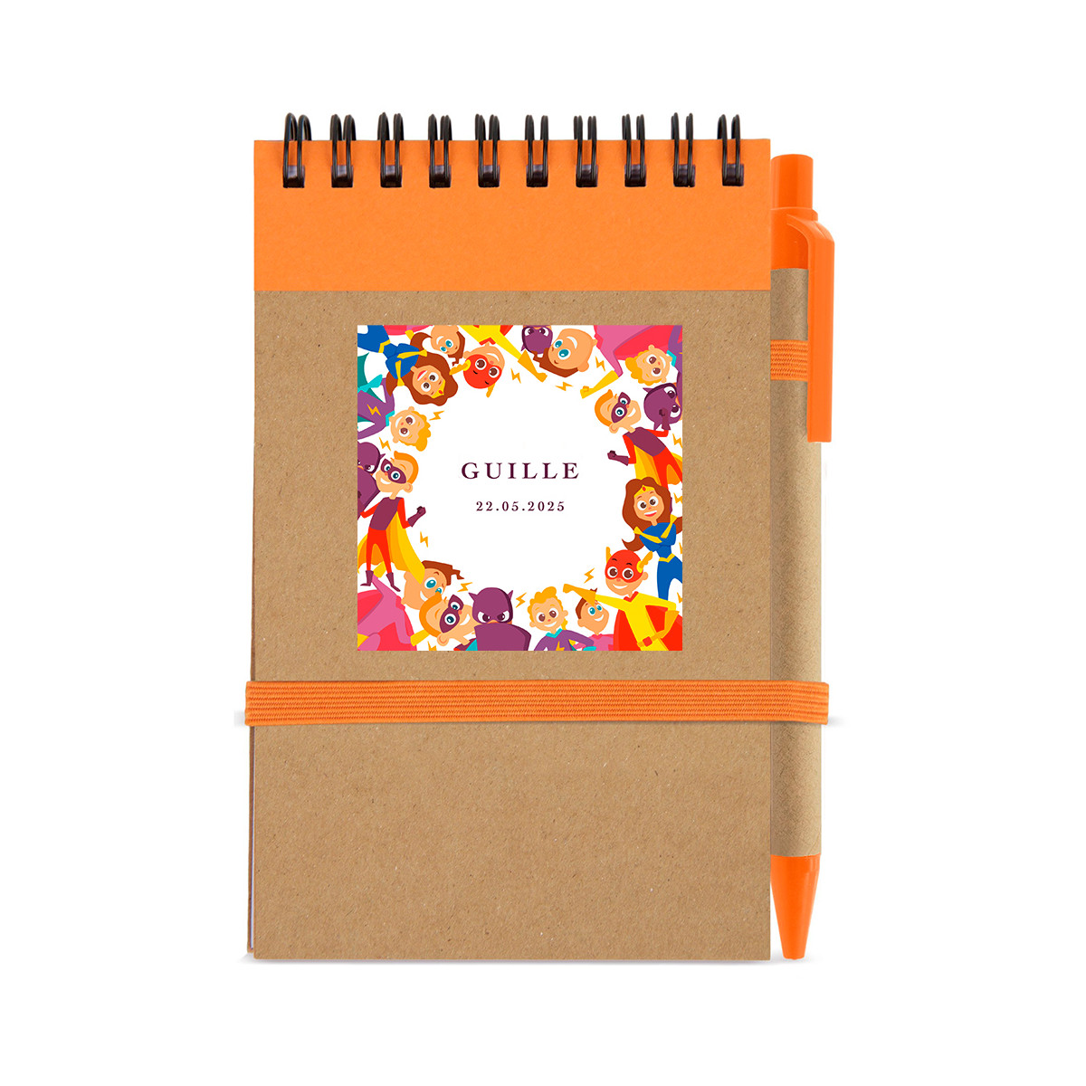 Caderno com caneta com adesivo de super-heróis 5x5 cm para detalhes