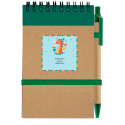 Caderno com caneta e adesivo de design de dinossauro para detalhes