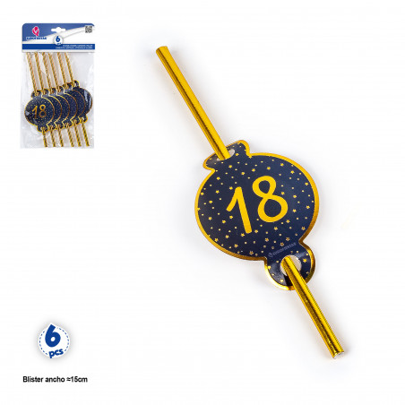 Canudos número 18 azul marinho com desenho de estrela dourada