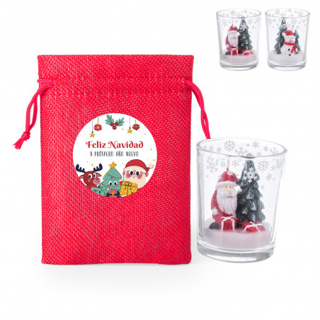 Vela de Natal em copo apresentada em saco personalizado com Papai Noel
