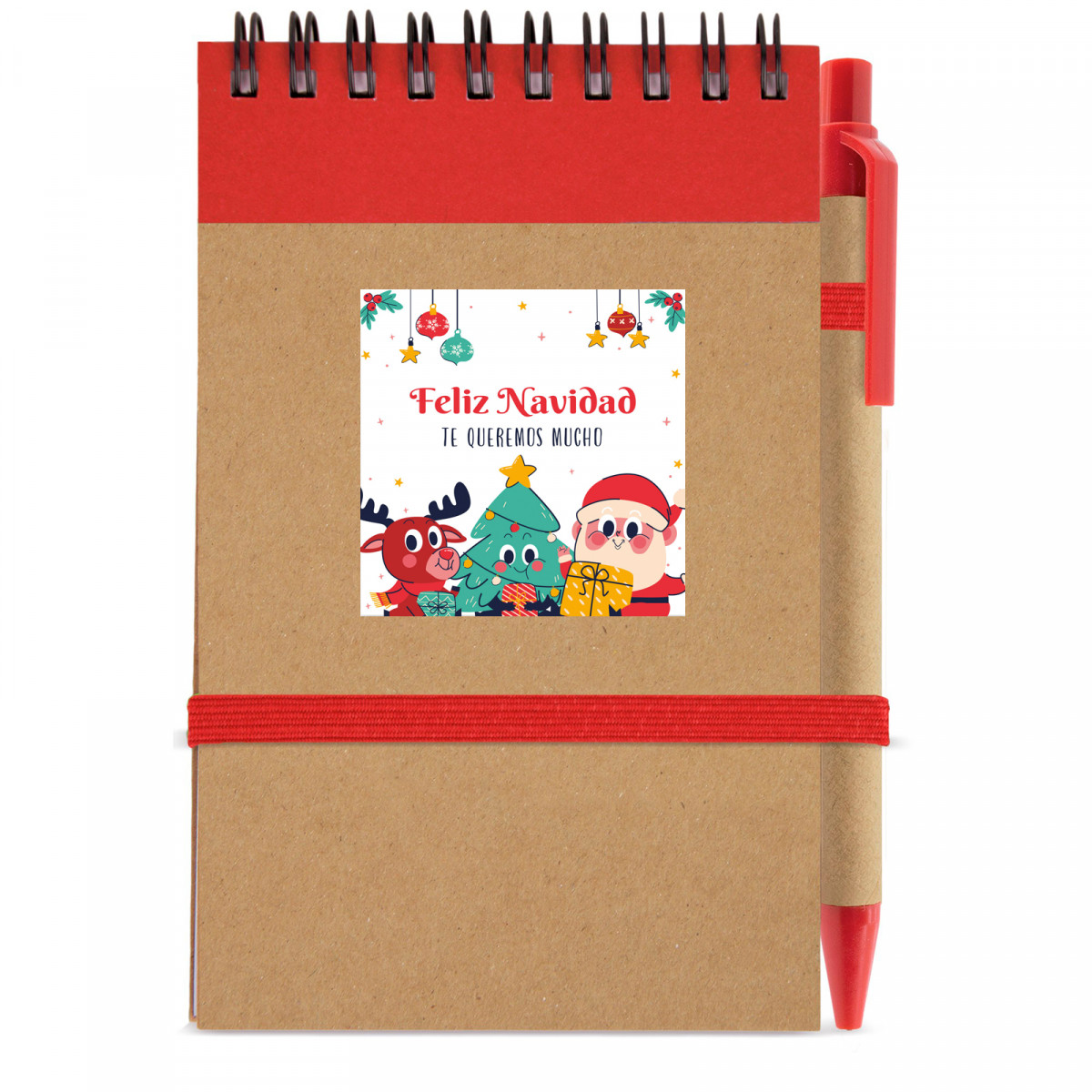 Caderno com caneta e adesivo de natal personalizado para detalhes