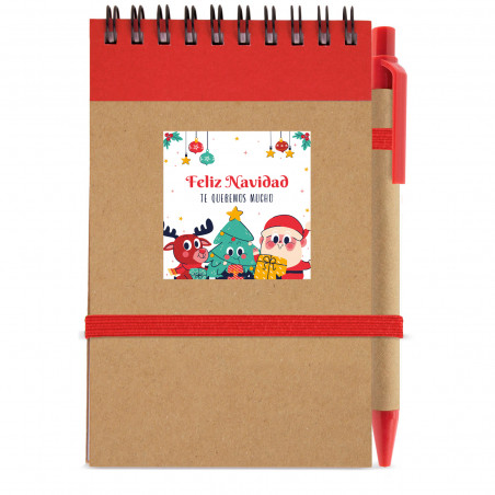 Caderno com caneta e adesivo personalizado de Natal para presentes