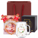 Caneca térmica natalina personalizada com simpática tiara natalina em bolsa para brindes