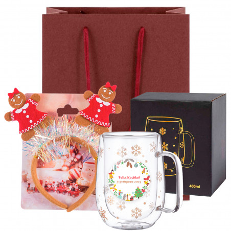 Caneca térmica de natal personalizada com linda faixa de natal em uma bolsa para detalhes