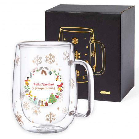 Caneca térmica natalina personalizada com simpática tiara natalina em bolsa para brindes