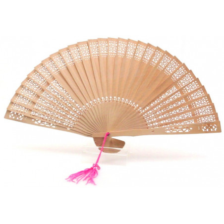 Leque com borla rosa em caixa com adesivo primeira comunhão menina para presentear
